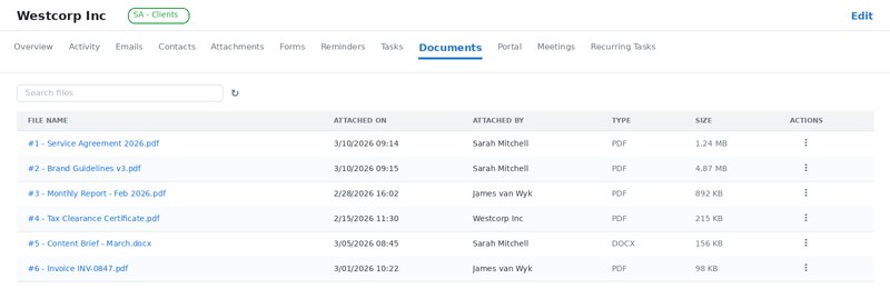 HotKup client documents with labeled tabs