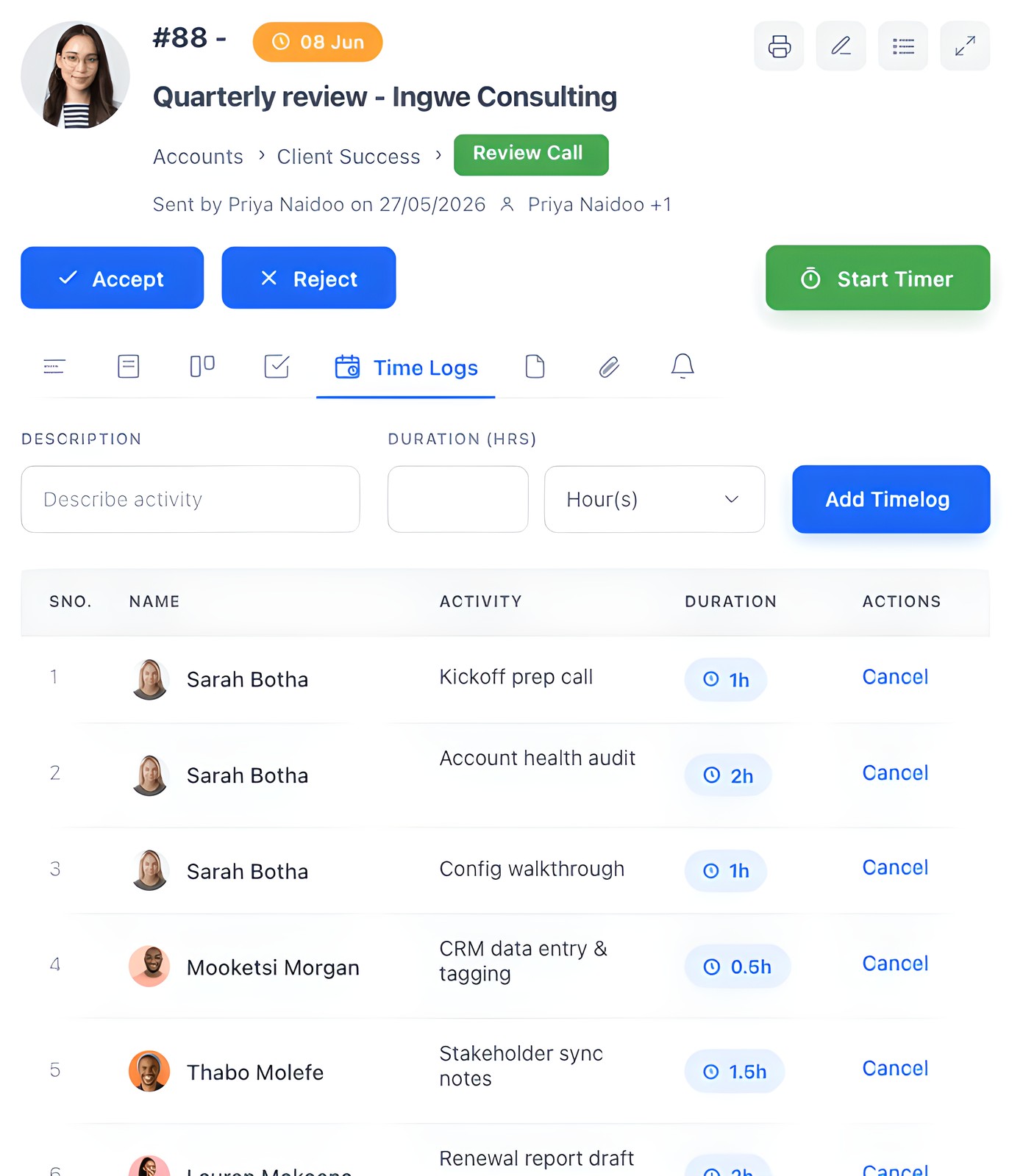 Time tracking in HotKup