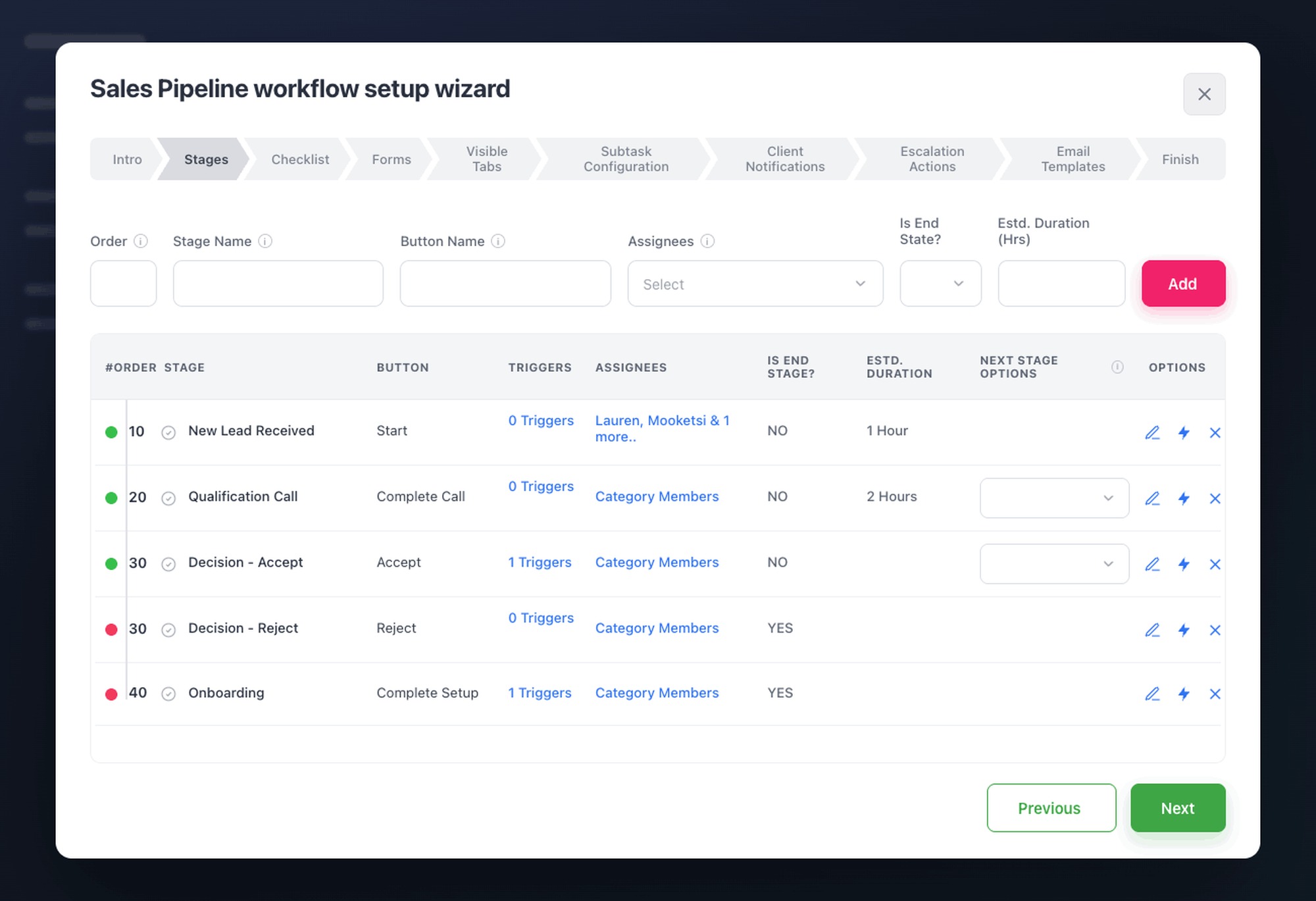 Sales pipeline workflow setup in HotKup
